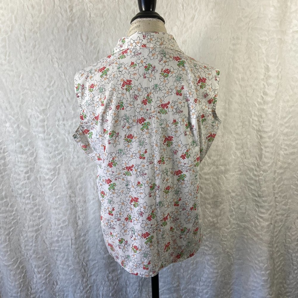 Vintage 70's button up shirt All over mini Floral print BoHo Hippie Sleeveless - Picture 4 of 5